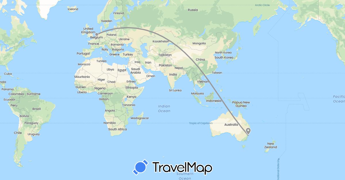 TravelMap itinerary: driving, plane in Australia, Netherlands (Europe, Oceania)